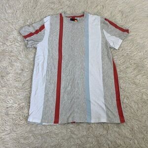 San Francisco Work Shirts T Shirt Gray Blue White Vertical Stripe Short Sleeve M